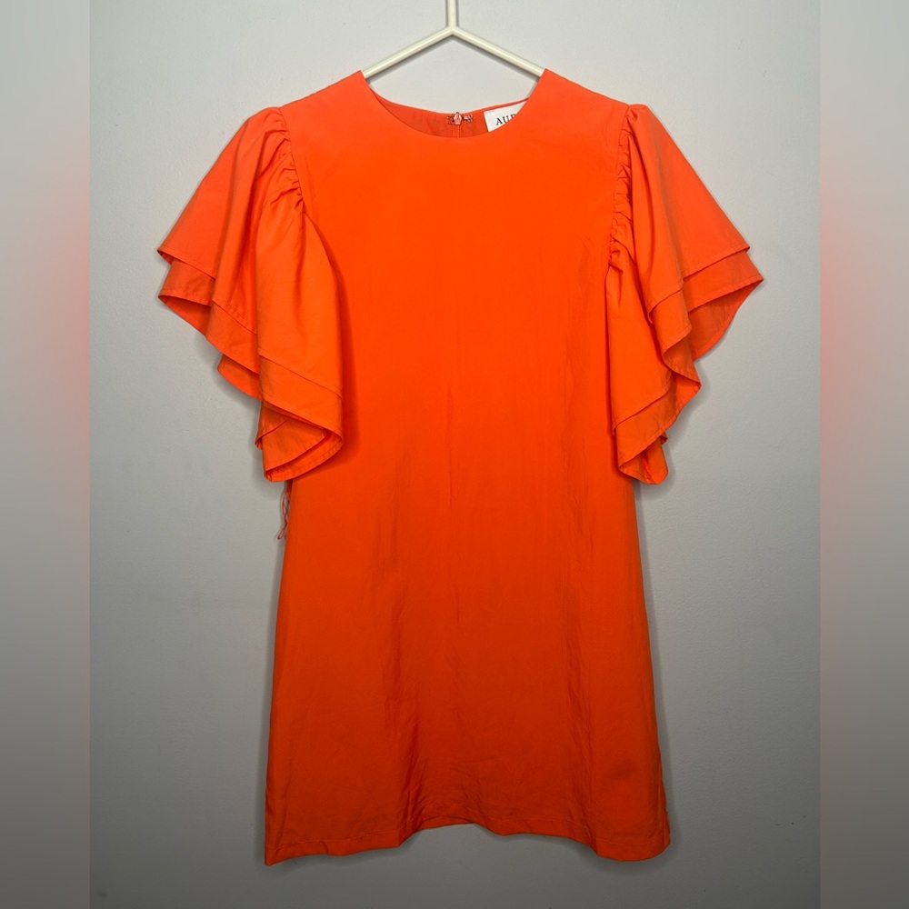 Fashion Nova Aura Orange Color Poppin Belted Mini Dress Ruffle Statement Sleeve